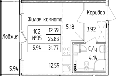 Квартира студия 25.83 м², 1/4 эт., ЖК «Любоград в Стрельне»